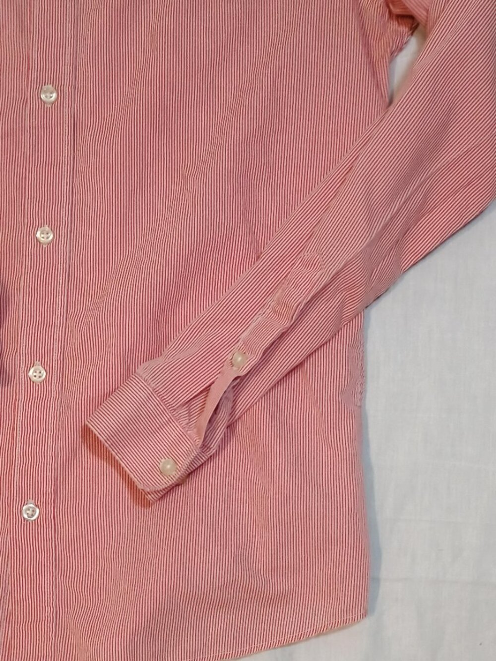 H&M/Button Down Shirt/Mens M/Pink White Pinstripe Preppy Cottagecore Oxford Top - Picture 7 of 8